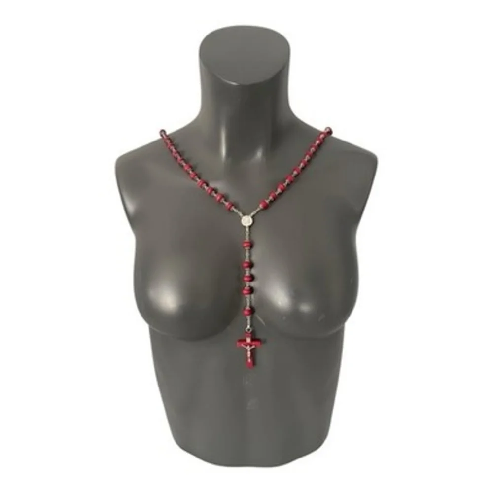 Vintage Città del Vaticano Red Wood Bead Rosary Silver Filigree St Peters NIB